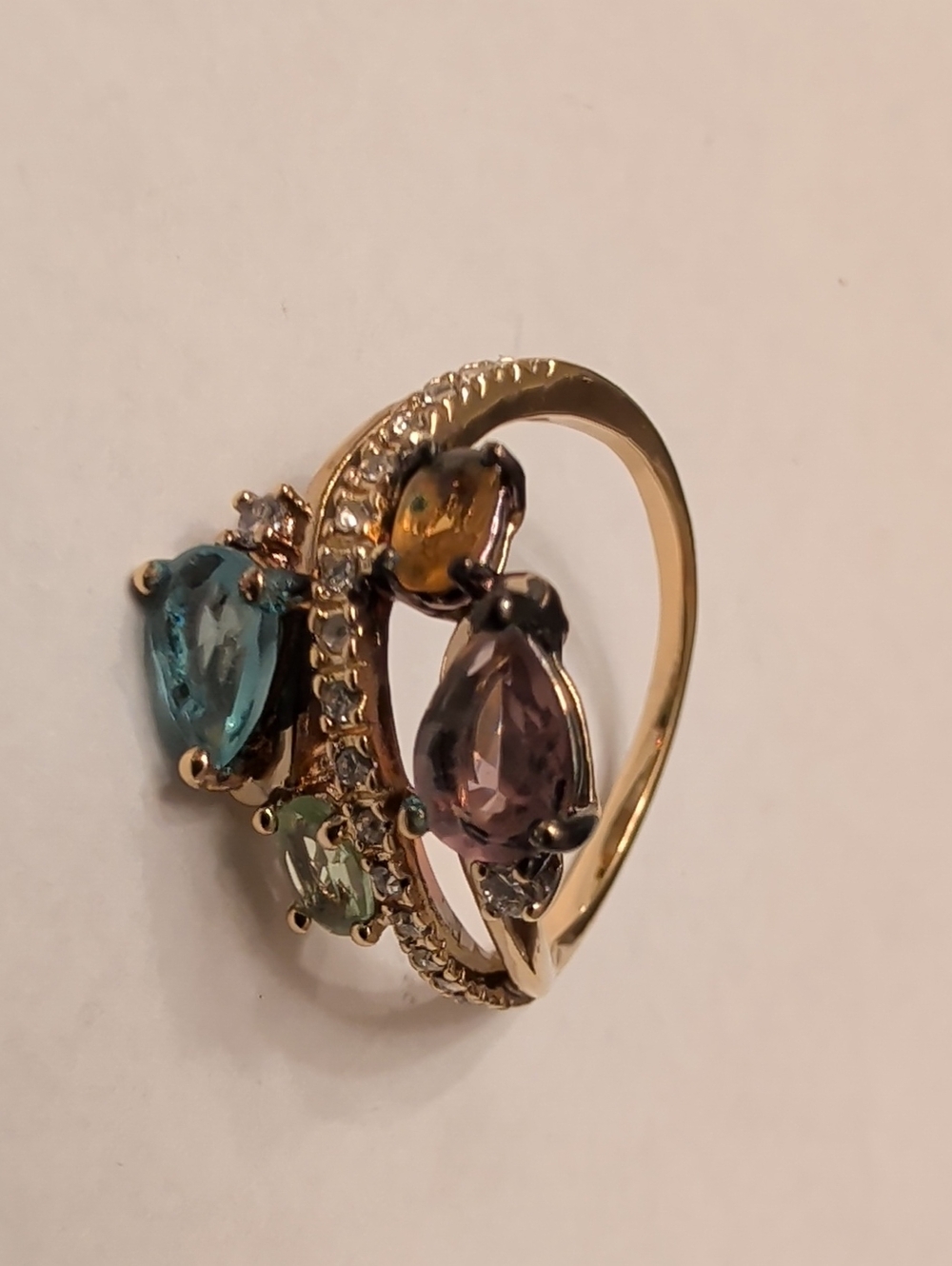 Multi-Gem Gold Tone Women's Ring - Blue, Purple, Green, Amber